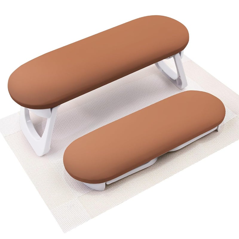 Subay Arm Rest for Nails Tech, Foldable PU Leather Nail Hand Rest for Hand Holder, Arm Rest Pillow Stand with Nail Art Table Mat for Manicure, Nail Art Accessories Tool for Salon Home Use - Caramel - Image 1
